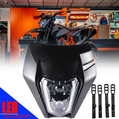Faro LED DRL + carenado negro para KTM SMC-R 690 EXC XCW 350 450 500 Foto 1 de 4