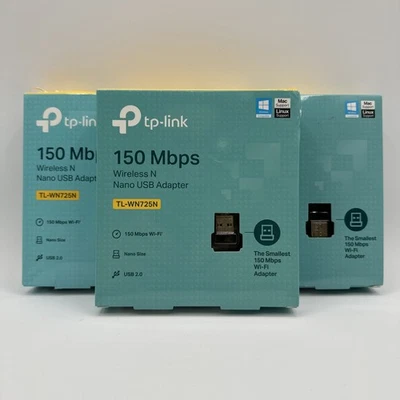 3 Pack | TP-LINK  150Mbps Wireless N Nano USB Adapter | TLWN725N | Open Box - Image 1 of 2