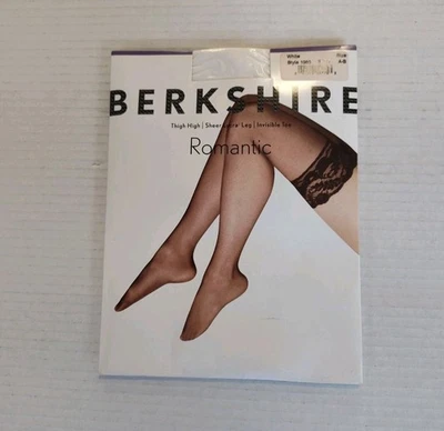 Berkshire White Thigh High Stockings Size A-B Lace Top Made In USA - Image 1 of 4