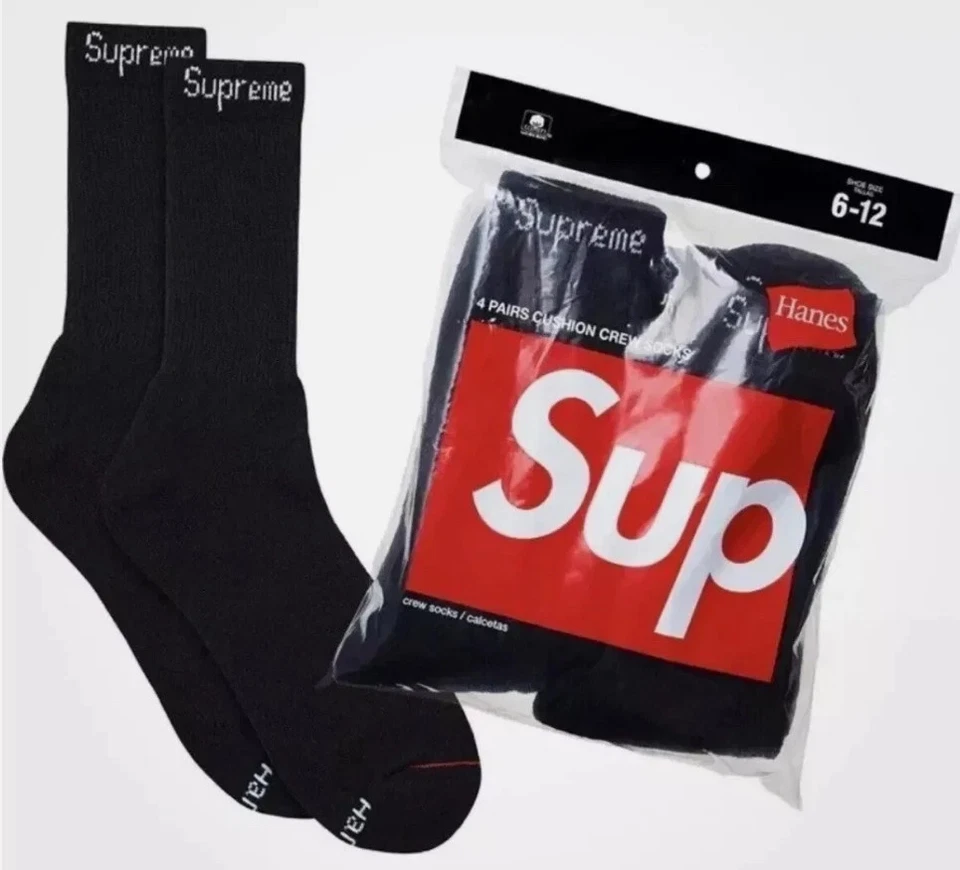 Calcetines Supreme X Hanes Crew - Negros, Paquete de 4, Talla 6-12 Foto 1 de 1