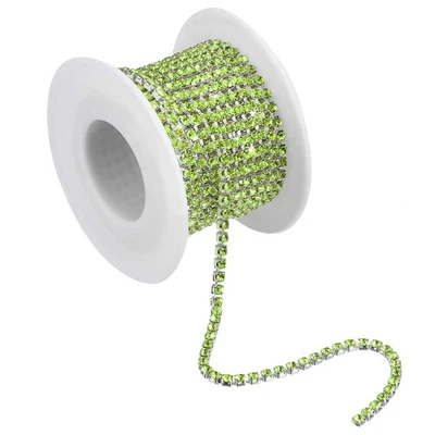 Cadena de diamantes de imitación de cristal de 5,5 yardas, cadena de garra de cierre de 3 mm verde claro Foto 1 de 4