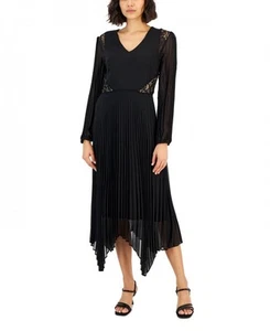 New $99 Taylor Women's Midi Long Sleeve V-Neck Fit & Flare Dress A6010 - Picture 1 of 8