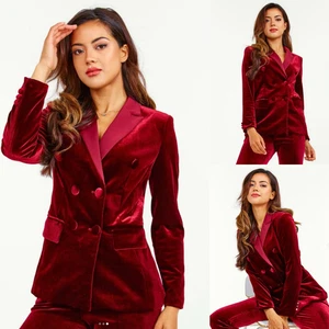 Traje de Terciopelo Rojo para Mujer Moderno Baile de graduación Fiesta Chaquetas Cena Damas Trajes Abrigo - Imagen 1 de 8