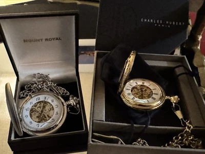 Relojes de bolsillo reales de dos monturas uno dorado, uno plateado Foto 1 de 4