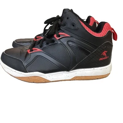 Y 1 Zapatillas Niños Talla 6 Negras Rojas Deportes al Aire Libre Escuela Baloncesto Con Cordones Foto 1 de 4