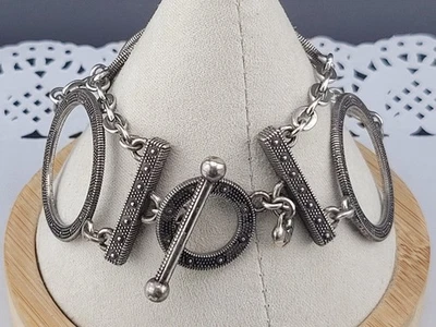 Oxidized Tarnished Signed 💓Brighton Big Circles Chain Toggle 7.5" Bracelet - Image 1 of 4