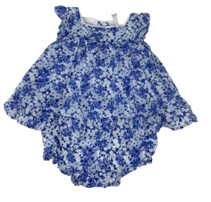 Janie and Jack Baby Girls 0-3 Months Blue Floral Ruffle Romper Little Oasis - Picture 1 of 7