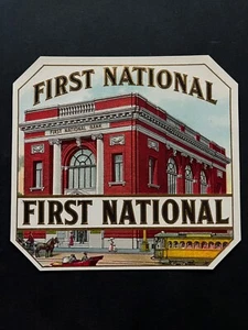 Vintage box label tobacco cigar first national horses red building original #451 - Picture 1 of 3