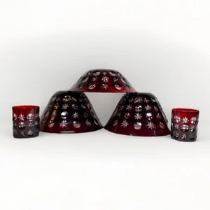 5pc Nachtmann Bleikristallwerke Bamberg pattern Ruby Crystal Glass Bowl Vintage - Picture 1 of 19