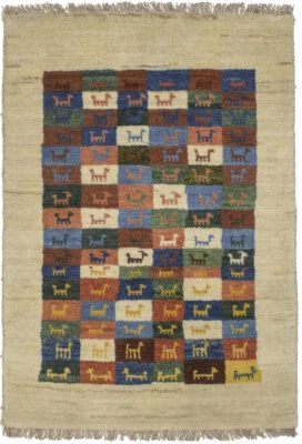 Rare Gabbeh Oriental Rug Modern Tribal Border Farmhouse Decor Carpet 2'6X3'8 ft - Image 1 of 4