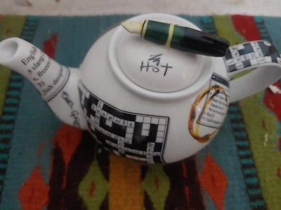 Paul Cardew Design 16oz. Ceramic Crossword Puzzle Teapot w Fountain Pen Lid 2013 - Image 1 of 4