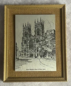 Vintage Framed Metal Etched Etching Picture York Minster West Arch - Picture 1 of 4