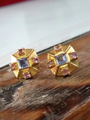 Natural Iolite Gemstone 925 Sterling Silver Tourmaline Studs Earring,party wears - Image 1 of 4