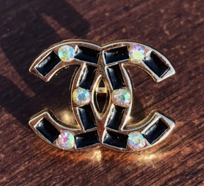 1 botón Chanel negro/cristal transparente y dorado, botón de diseñador de 20 mm Foto 1 de 3