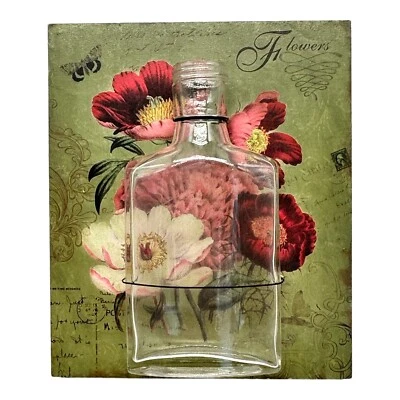 Cuadro de flores colgantes con jarrón botella de vidrio transparente montado 6” x 7” x 2” Foto 1 de 4