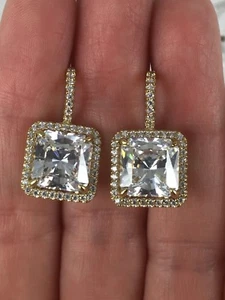 Designer Princess & Clear Round CZ 925 Silber 14kt Plated Ohrhänger  - Bild 1 von 6