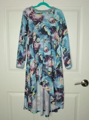 Девочка бумаги крылья органический хлопок в пространстве реглан Hi-Lo платье синий вязаный размер 10 - Изображение 1 из 4