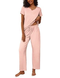 2 Piece Womens Pajamas Short Sleeve Top and Long Pants Pjs Set Printed Sleepw... - Picture 1 of 6