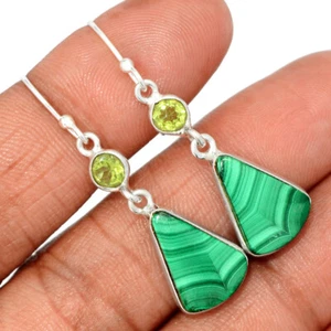 Natural Malachite - Congo & Peridot 925 Sterling Silver Earrings Jewelry CE30881 - Picture 1 of 1
