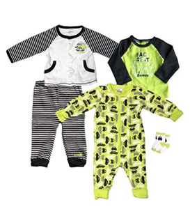 Absorba Baby Boys Cotton Set 5 Piece Size 9M Bodysuit 2 Tops Pants Socks - Picture 1 of 7