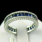14K White Gold Plated 3Ct Princess Lab Created Sapphire Unisex Wedding Band Ring