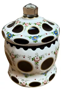 Czech Bohemian Cased White Glass Cut to Ruby Glass Jar with Lid 6" - Picture 1 of 11