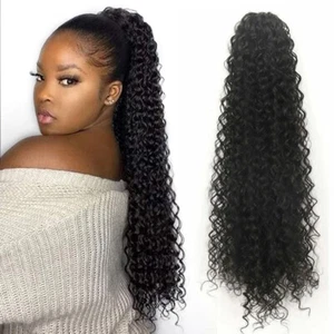 18" Afro Curly Ponytail Clip In Hair Pieces Drawstring Bun Pony Tails Synthetic - Picture 1 of 17