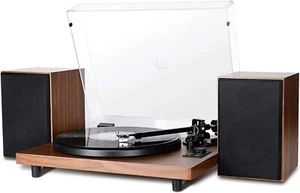 Bluetooth Record Player Wireless Turntable HiFi System Wooden Counter Weight - Picture 1 of 7