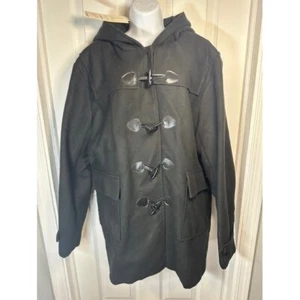 NWT! Hooded Black Duffle Coat Toggle Closure Winter Warm Jacket Size 2X - Picture 1 of 8