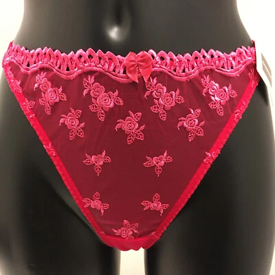 Red Floral Sheer Thong Panty See Through Tanga Panties Ladies Womens Underwear - Image 1 of 4