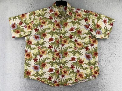 Camisa Crossings Para Hombre Extra Grande Beige Floral Hibisco Piña Plumeria Algodón Foto 1 de 4