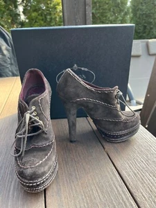 PRADA MILANO round toe ankle booties heels brown genuine suede size 36 - Picture 1 of 13