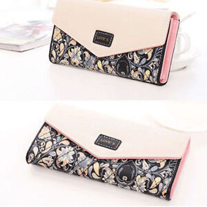 Pastoral Floral Womens Envelope Wallet Large Capacity Trifold Purse Card Holders