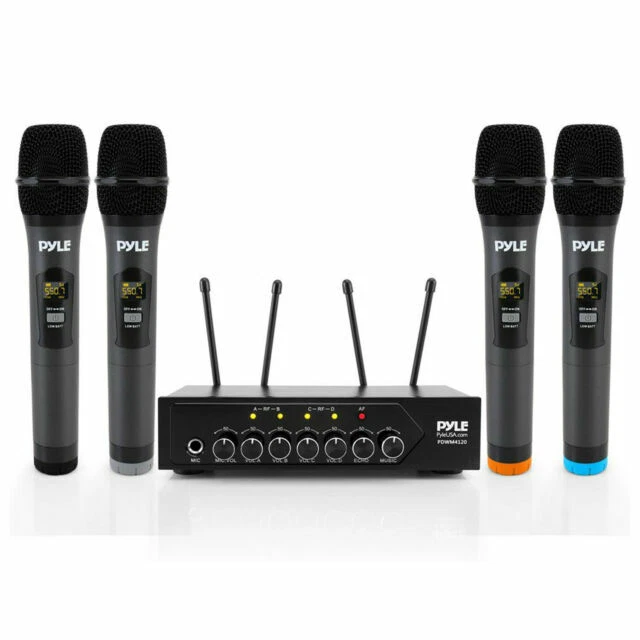 Pyle PDWM4120 Portable Battery Operated Four Bluetooth Cordless Microphone Set - Image 1 of 1