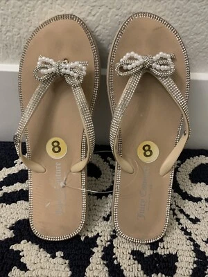 SANDALIAS CHANCLAS JUICY COUTURE Mujer Talla US 8M Lazo Perla Joya Usadas Foto 1 de 4