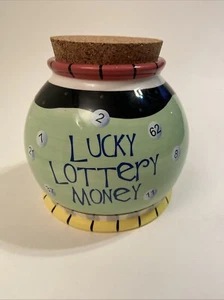 Bella Casa By Ganz Lucky Lottery Money Ceramic Porcelain Jar W/Lid Bank Gambling - Picture 1 of 8