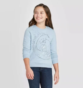 New! Frozen 2 Elsa Water, Girls' Crew Neck Sweatshirt - Sky Blue - Size 6/6X - Picture 1 of 2