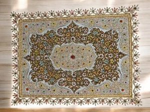 Alfombras Zardozi estilo persa de 18"x24" arte bordado de calidad de exportación para sala de estar - Imagen 1 de 7