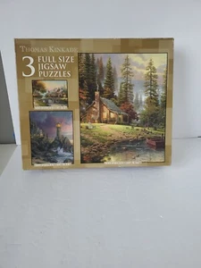 Thomas Kinkade 3 in 1 Jigsaw Puzzle Factory Sealed Cobblestone Bridge  - Picture 1 of 2