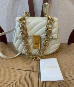 Chloe Drew Mini Quilted Chevron White Leather Crossbody Shoulder Bag Used - Picture 1 of 5
