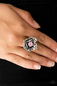 NEW Paparazzi adjustable ring GLOWING GARDENS floral pink rhinestone - Picture 1 of 3