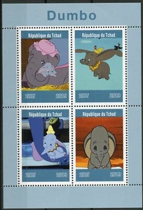 Francobolli Disney Ciad 2019 MNH Dumbo Elefanti Cartoni Animati Animazione 4v M/S - Foto 1 di 1