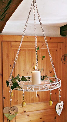 ❀ Küchenkrone Weiß Rund Ø 30 cm - 60cm lang Eisen Wurstkrone Kräuterkrone 374H - Bild 1 von 4