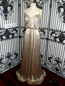 F27 OCCASIONS 5953 SZ 10 GOLD PROM BEADED PARTY HOMECOMING DRESS GOWN - Picture 1 of 8