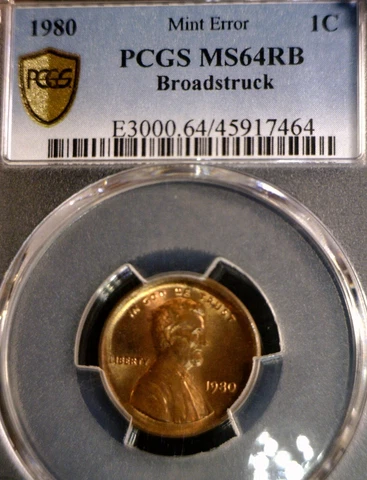 1980 ERROR PCGS MS64 Broad Struck Lincoln Cent CH BU + Coin Brd Strike LOT #4 NR Cover