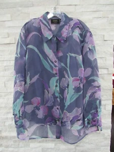 Dana Buchman Silk Organza Floral Sheer Blouse Satin Cami Wearable Art Set 20W 2X - Picture 1 of 10