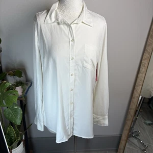 Neu mit Etikett Merona Damen XL ~ weiß Langarm Krepp Knopfleiste Hemd Bluse NEU - Bild 1 von 15