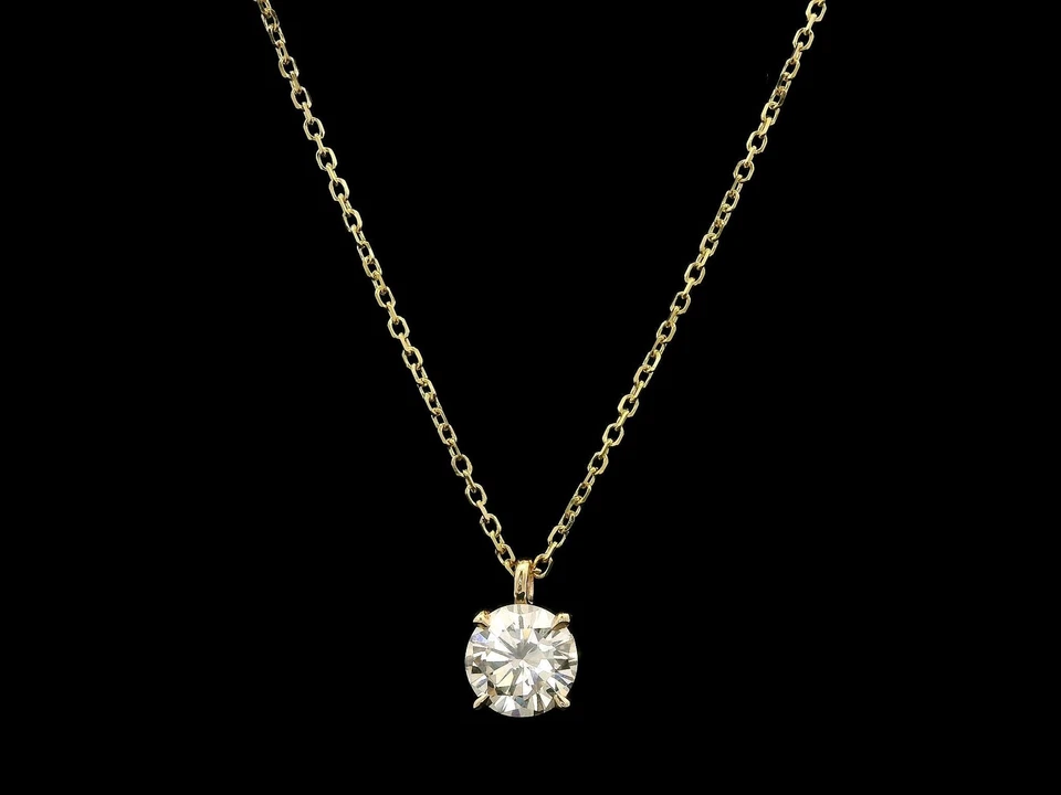 New 14k Yellow Gold 0.51ct Diamond Solitaire Slide Pendant Adjustable Necklace - Image 1 of 4