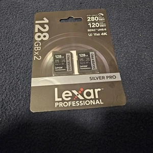 2-Pack Lexar Silver Series PRO Professional 280MB/s 128GB SDXC UHS-I Memory Card - Afbeelding 1 van 2