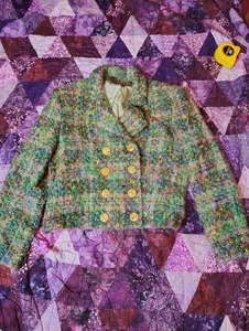 Vintage 80s Dale Dressin for Harlan Cropped Fur Coat Size 10 Med Green Fringe - Bild 1 von 9